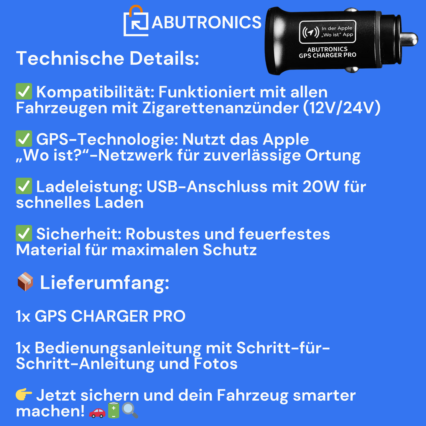 GPS CHARGER PRO – mit Apple „Wo ist?“